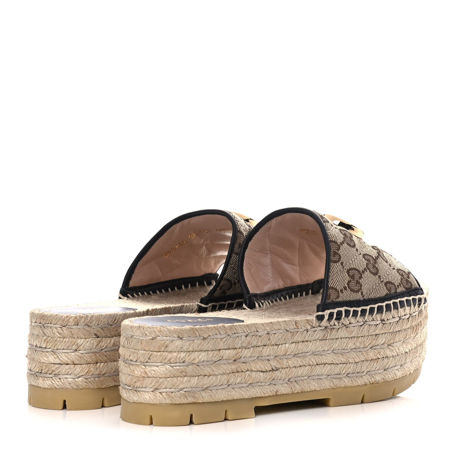 Gucci Monogram Matelasse Diagonal GG Marmont Platform Espadrille Slide Sandals 36 Beige Ebony Black 4 of 9