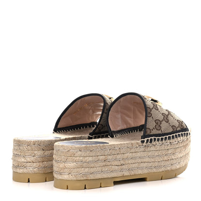 Gucci Monogram Matelasse Diagonal GG Marmont Platform Espadrille Slide Sandals 36 Beige Ebony Black 4 of 9
