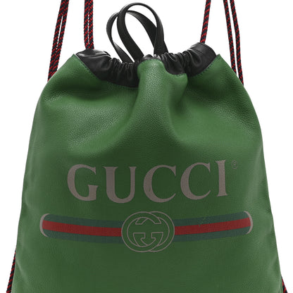 Gucci Calfskin Logo Drawstring Backpack Green 8 of 12