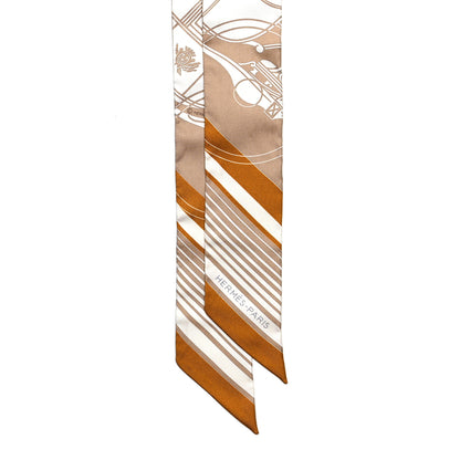 Hermes Silk Ex-Libris Twilly Beige White Caramel 2 of 4