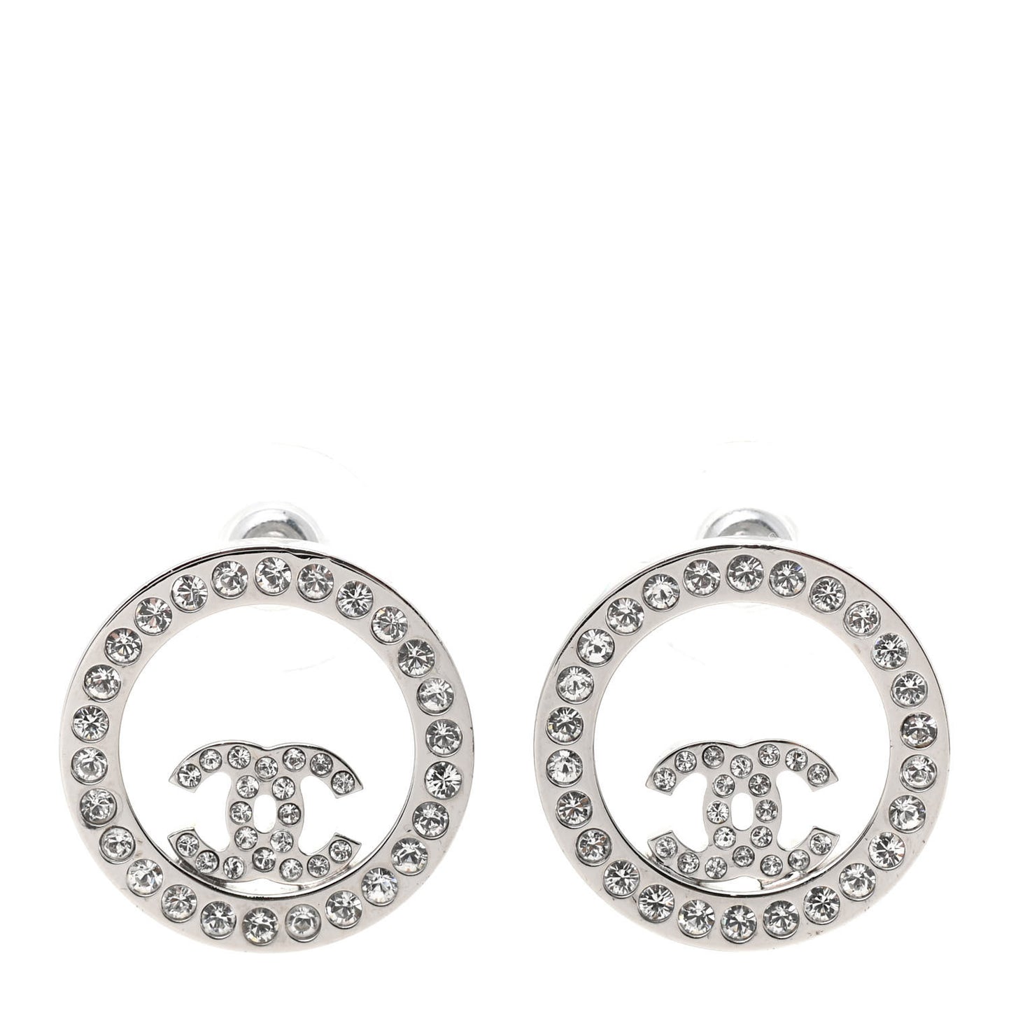 Crystal CC Round Earrings Silver