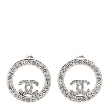 Chanel Crystal CC Round Earrings Silver 1 of 4