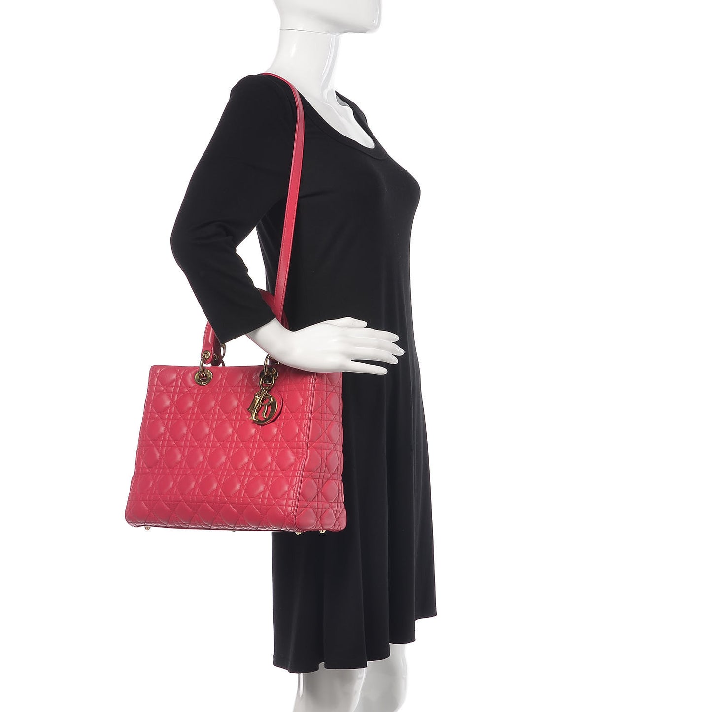 Lambskin Cannage Large Lady Dior Fuchsia