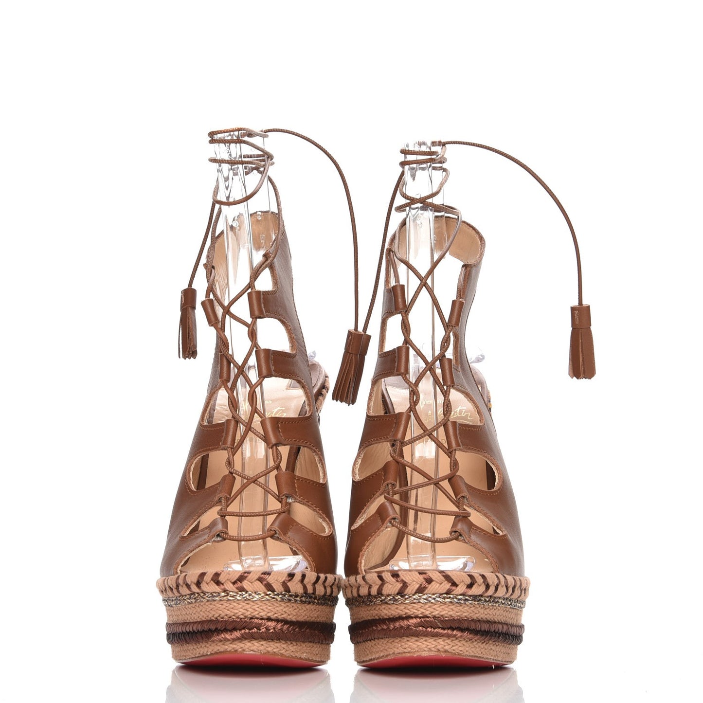 Calfskin Spagana 140 Lace Up Platform Wedge Sandals 39 Fauve