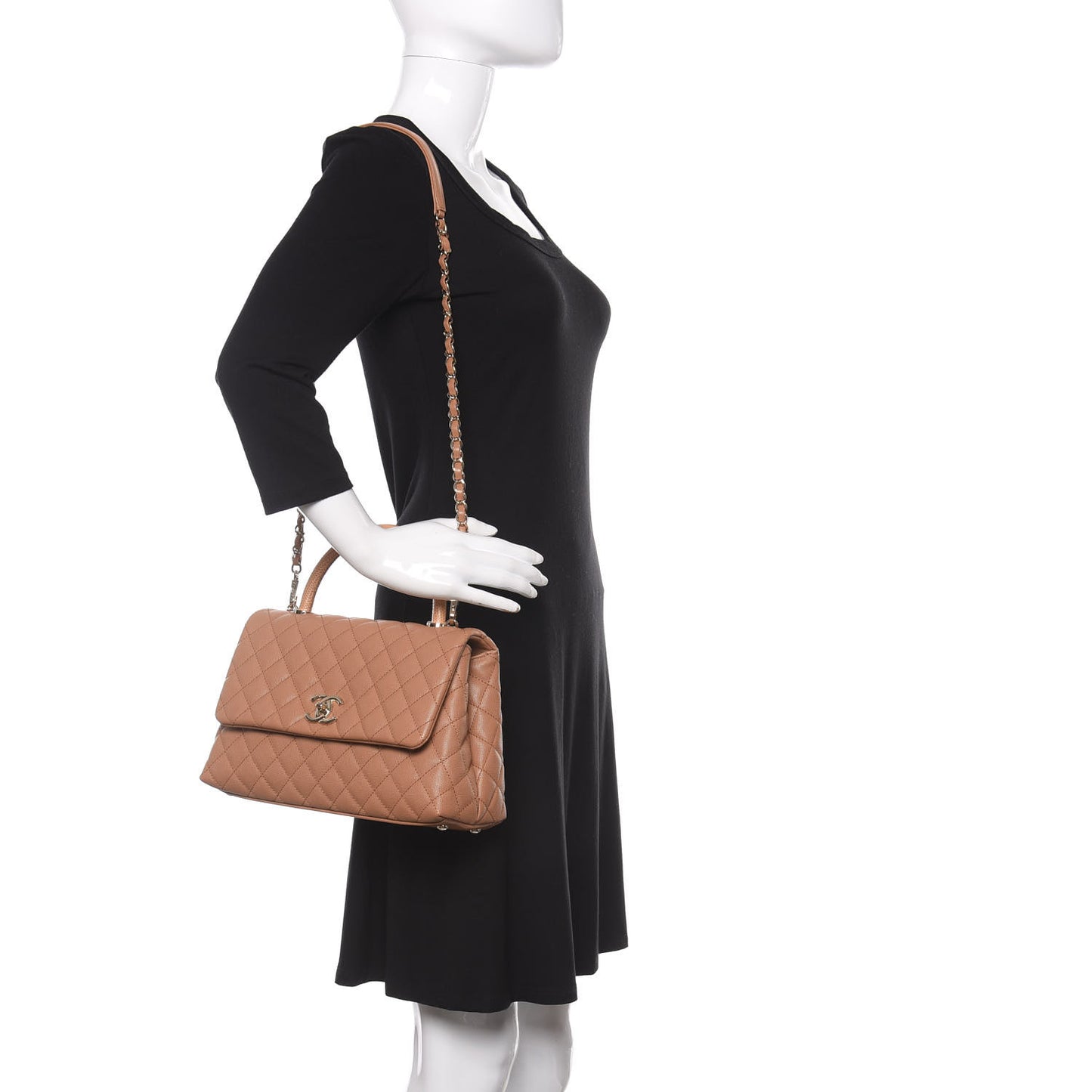 Caviar Quilted Lizard Embossed Small Coco Handle Flap Brown