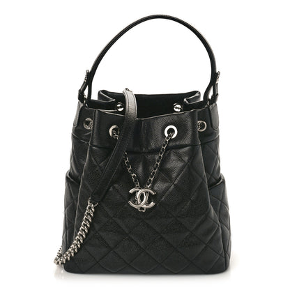 Chanel Grained Calfskin Quilted Medium CC Chain Bucket Drawstring Bag Black 1 of 8