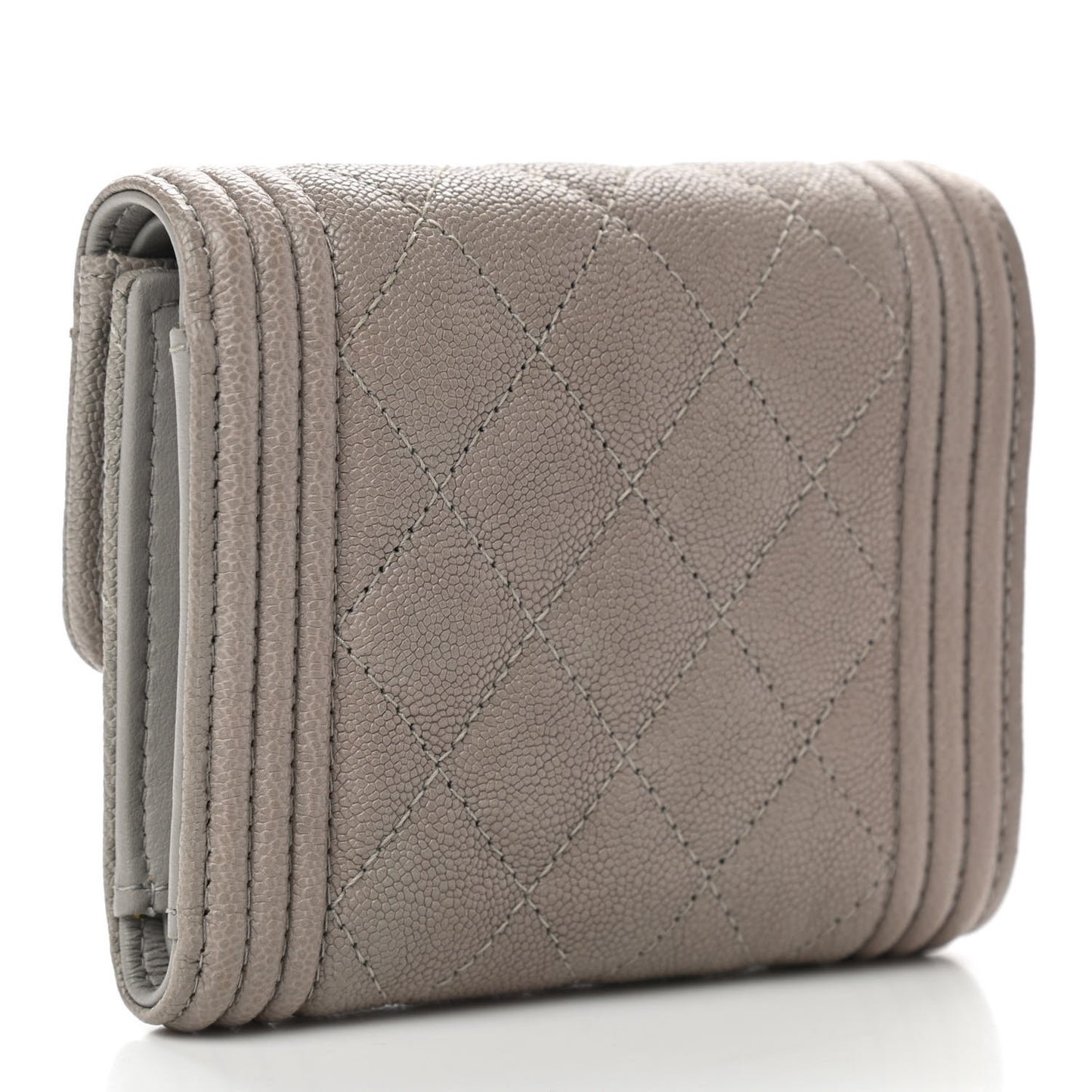 Caviar Quilted Compact Boy Flap Wallet Grey
