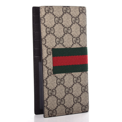 Gucci GG Supreme Monogram Selleria Calfskin Web New Web Long Wallet Beige Ebony Cocoa 3 of 7