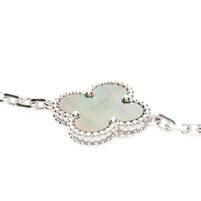 Van Cleef & Arpels 18K White Gold Grey Mother of Pearl 5 Motifs Vintage Alhambra Bracelet 7 of 7