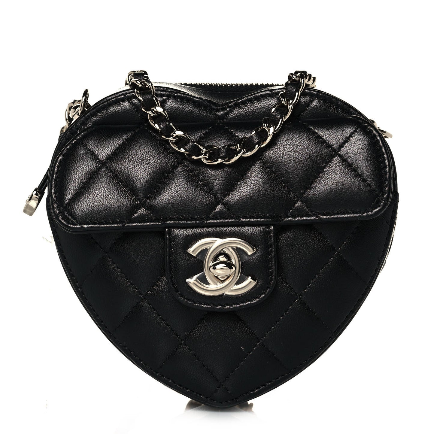Lambskin Quilted CC In Love Heart Clutch With Chain Black