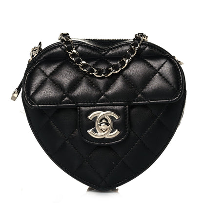 Chanel Lambskin Quilted CC In Love Heart Clutch With Chain Black 1 of 14