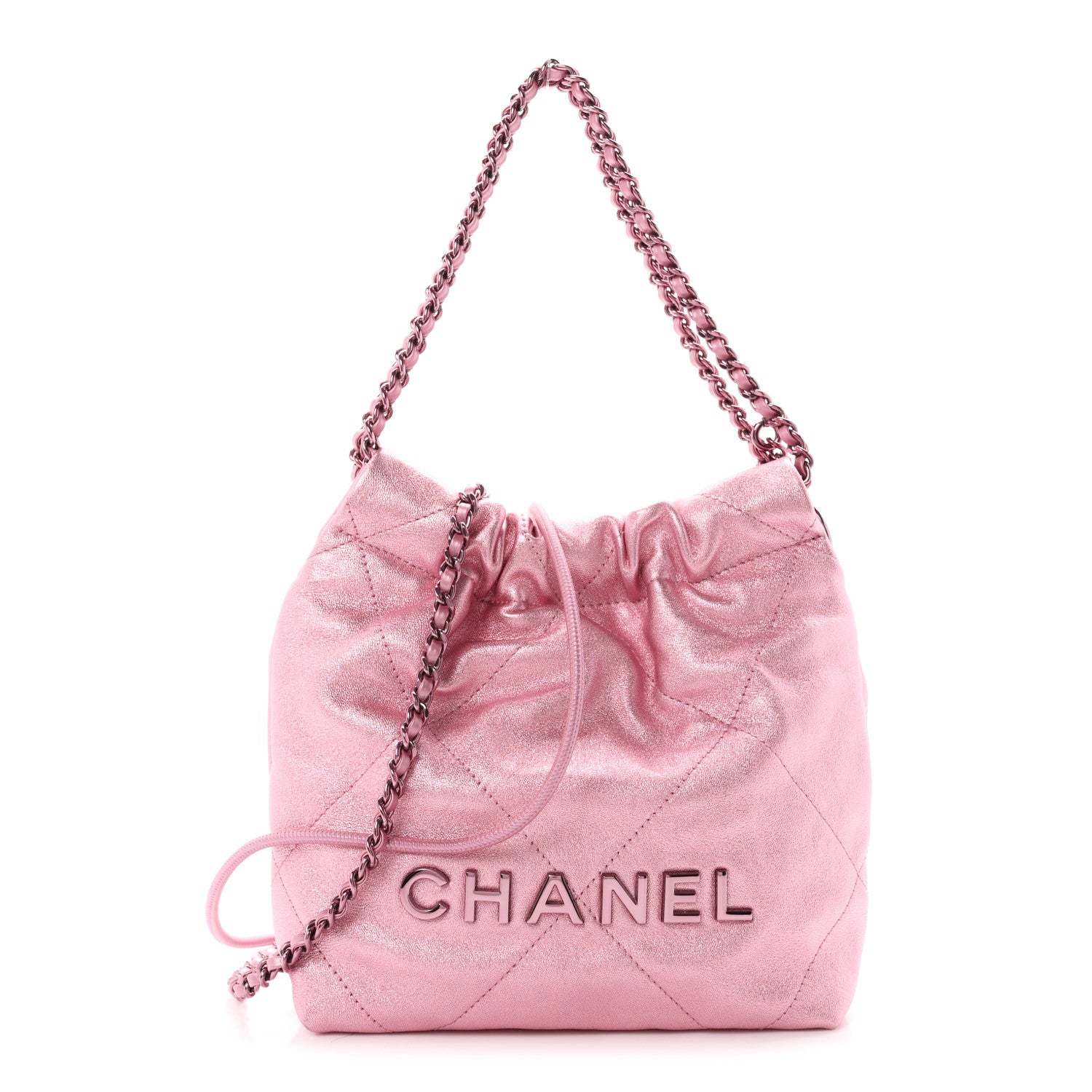 Chanel Metallic Lambskin Lacquered Monochrome Quilted Mini Chanel 22 Pink 1 of 10