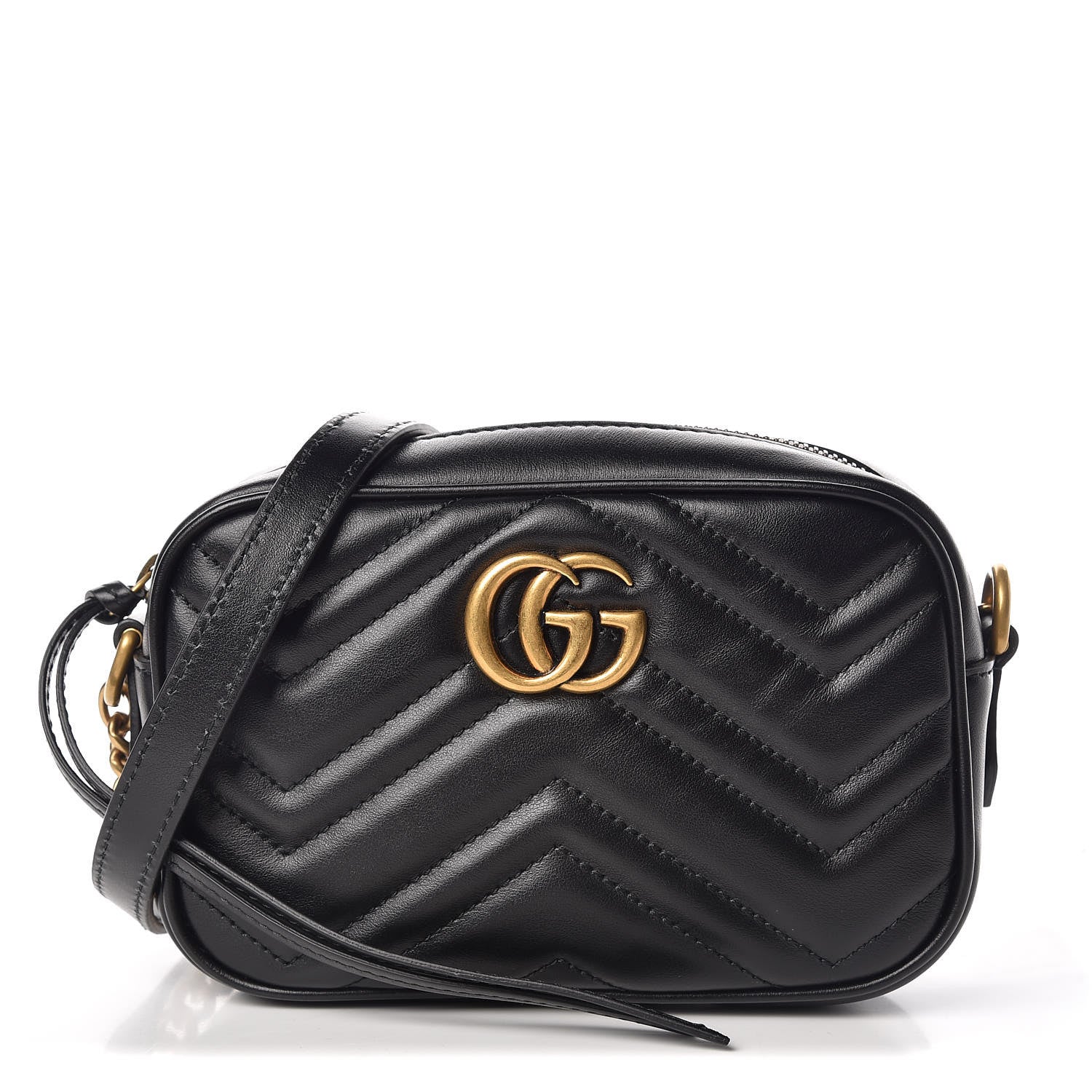 Gucci Calfskin Matelasse Mini GG Marmont Chain Shoulder Bag Black 1 of 9