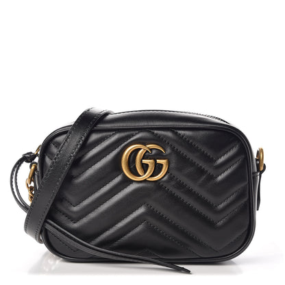 Gucci Calfskin Matelasse Mini GG Marmont Chain Shoulder Bag Black 1 of 9