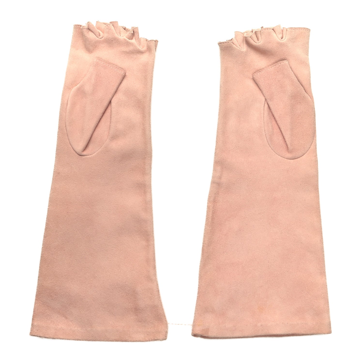 Chanel Suede Goatskin Fingerless CC Gloves 7 Pink 2 of 5