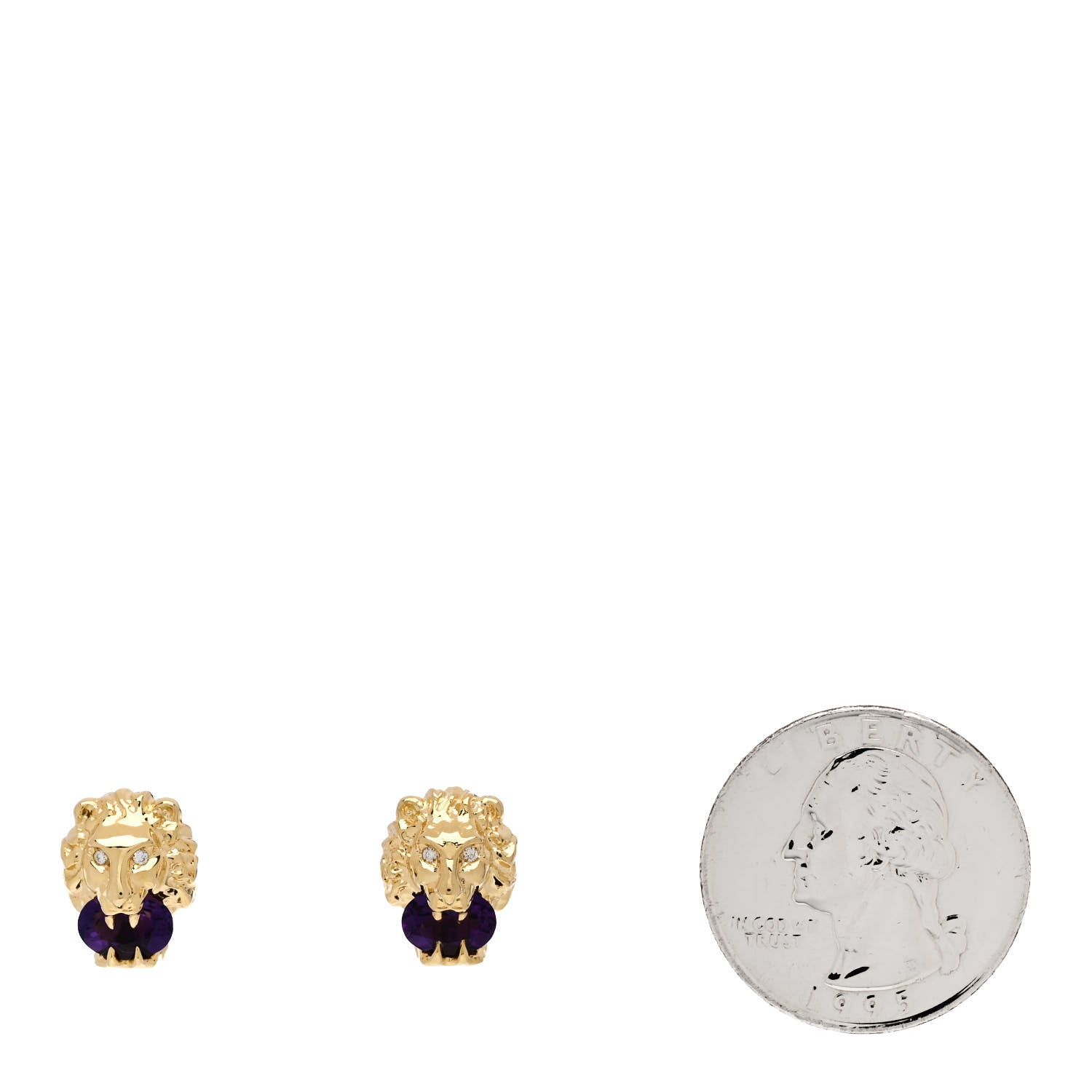 Gucci 18K Yellow Gold Diamond Amethyst Lion Head Stud Earrings 2 of 6