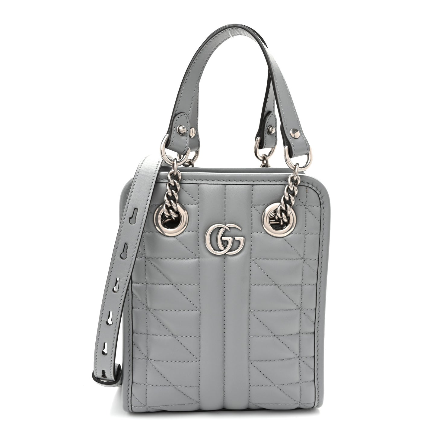 Calfskin Matelasse Chevron Mini GG Marmont Tote Grey