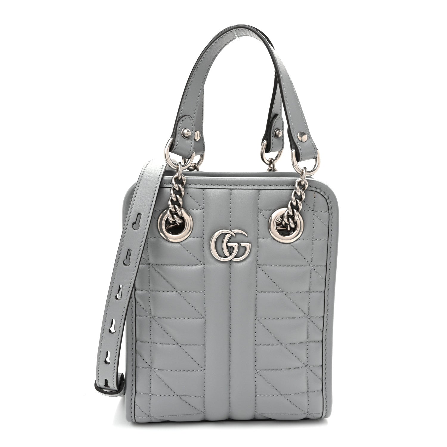 Gucci Calfskin Matelasse Chevron Mini GG Marmont Tote Grey 1 of 8