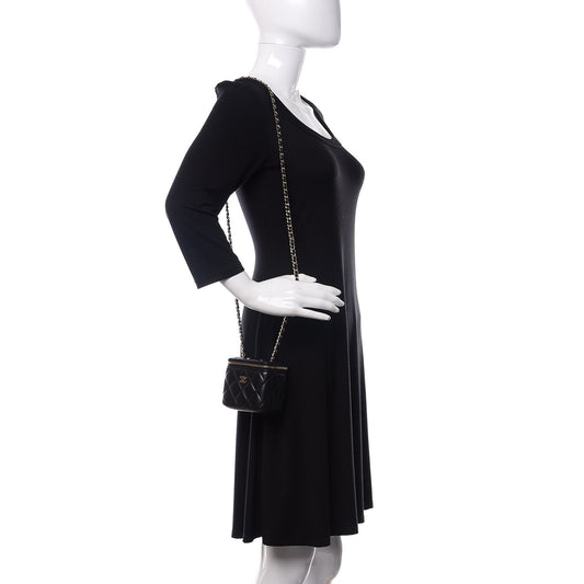 Lambskin Quilted Mini Vanity Case With Chain Black