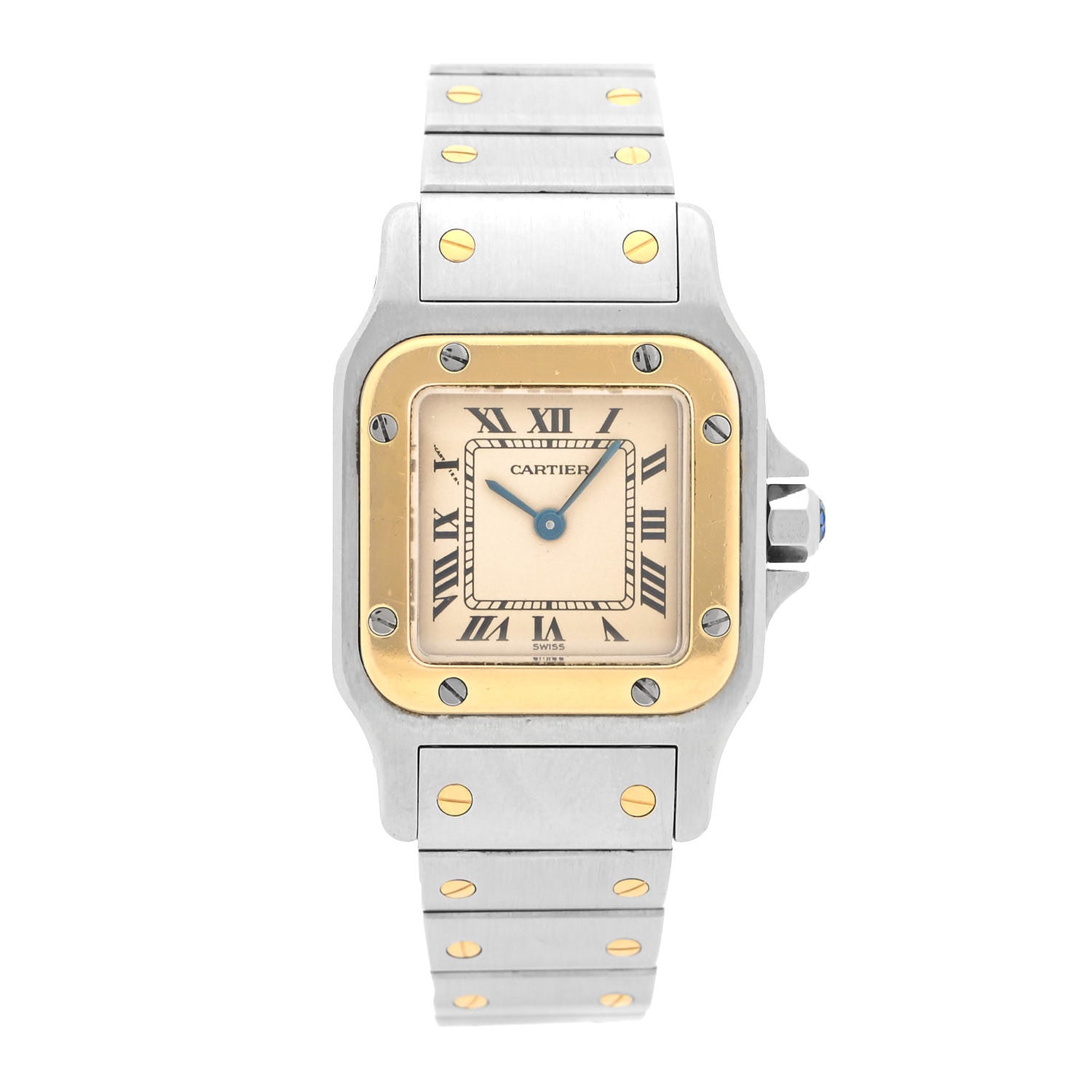 Cartier Stainless Steel 18K Yellow Gold 24mm Santos De Cartier Galbee Quartz Watch 1 of 5