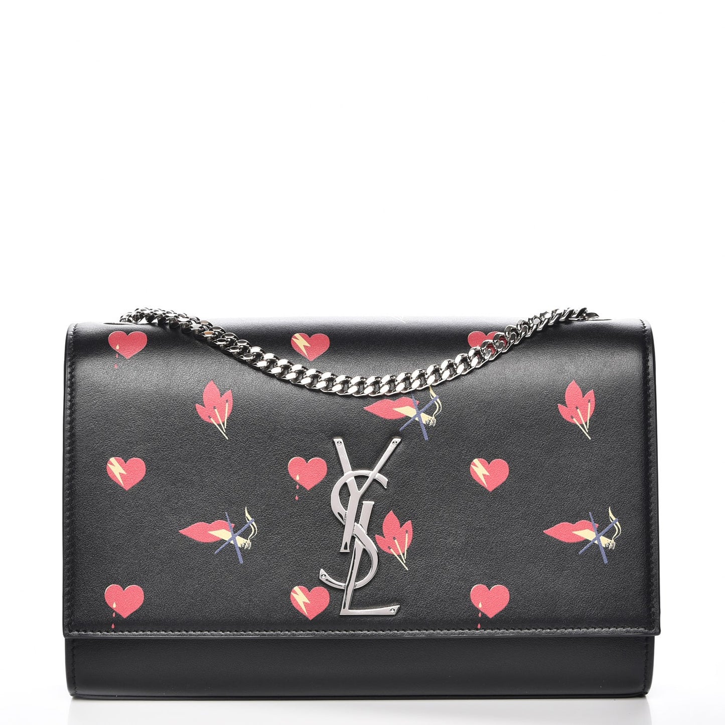 Calfskin Medium Heart Bolts Monogram Kate Satchel Black