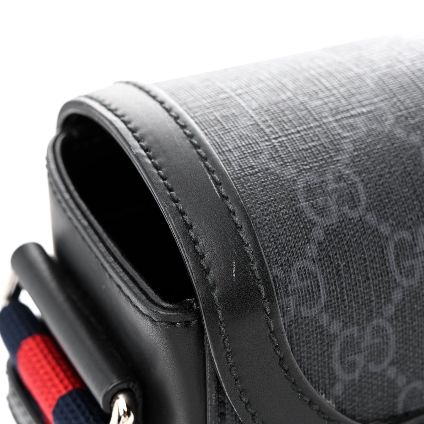 GG Supreme Monogram Web Flap Messenger Bag Black Grey