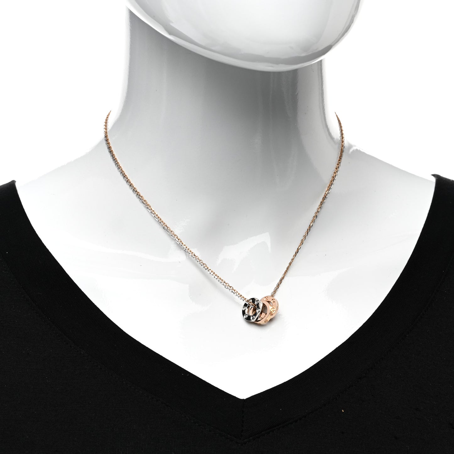 18K White Pink Gold Diamond Three Ring LOVE Pendant Necklace