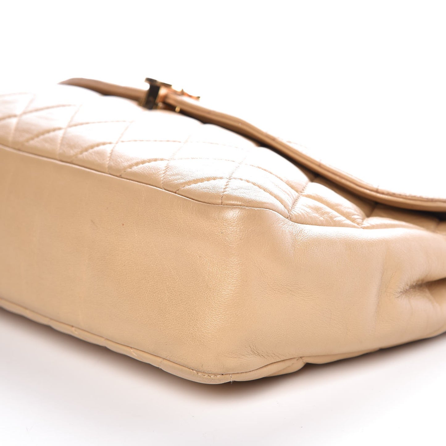 Lambskin Quilted Jumbo Single Flap Beige