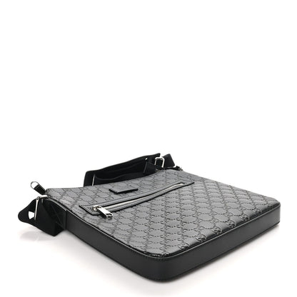 Gucci Guccissima Signature Medium Flat Messenger Bag Black 4 of 10