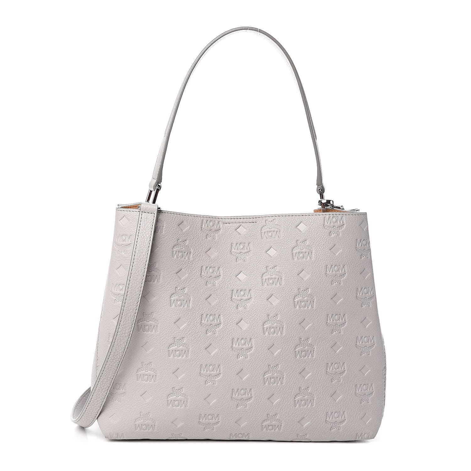 MCM Calfskin Ottomar Monogram Sarah Convertible Hobo Dove 1 of 11