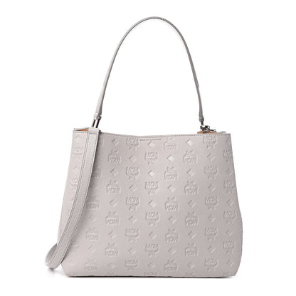 MCM Calfskin Ottomar Monogram Sarah Convertible Hobo Dove 1 of 11