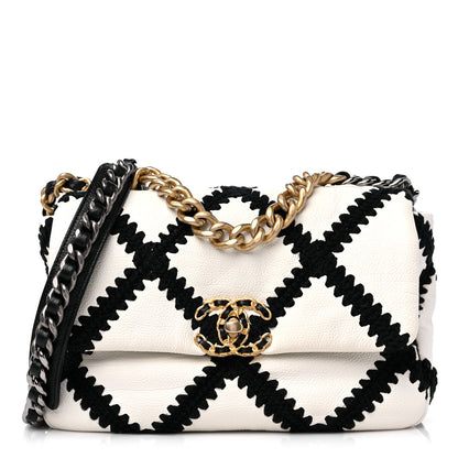 Chanel Calfskin Crochet Medium Chanel 19 Flap White Black 1 of 10