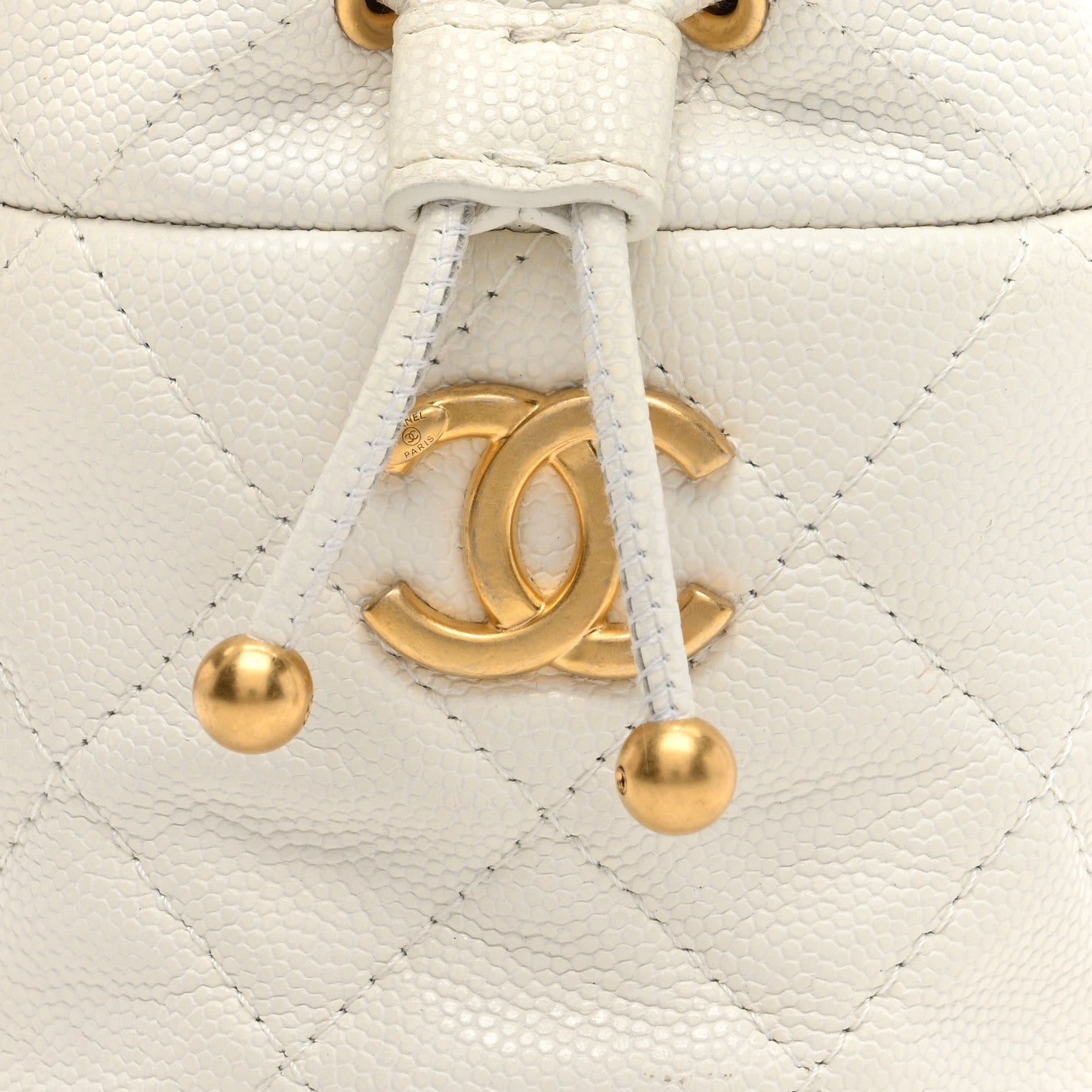Chanel Caviar Quilted Twist Your Buttons Mini Bucket Bag White 7 of 9