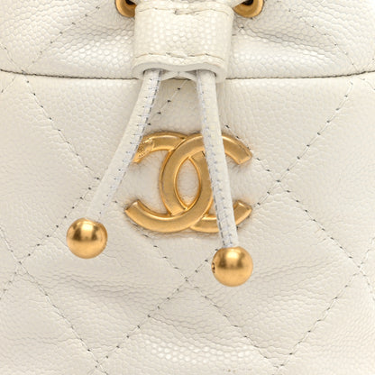 Chanel Caviar Quilted Twist Your Buttons Mini Bucket Bag White 7 of 9