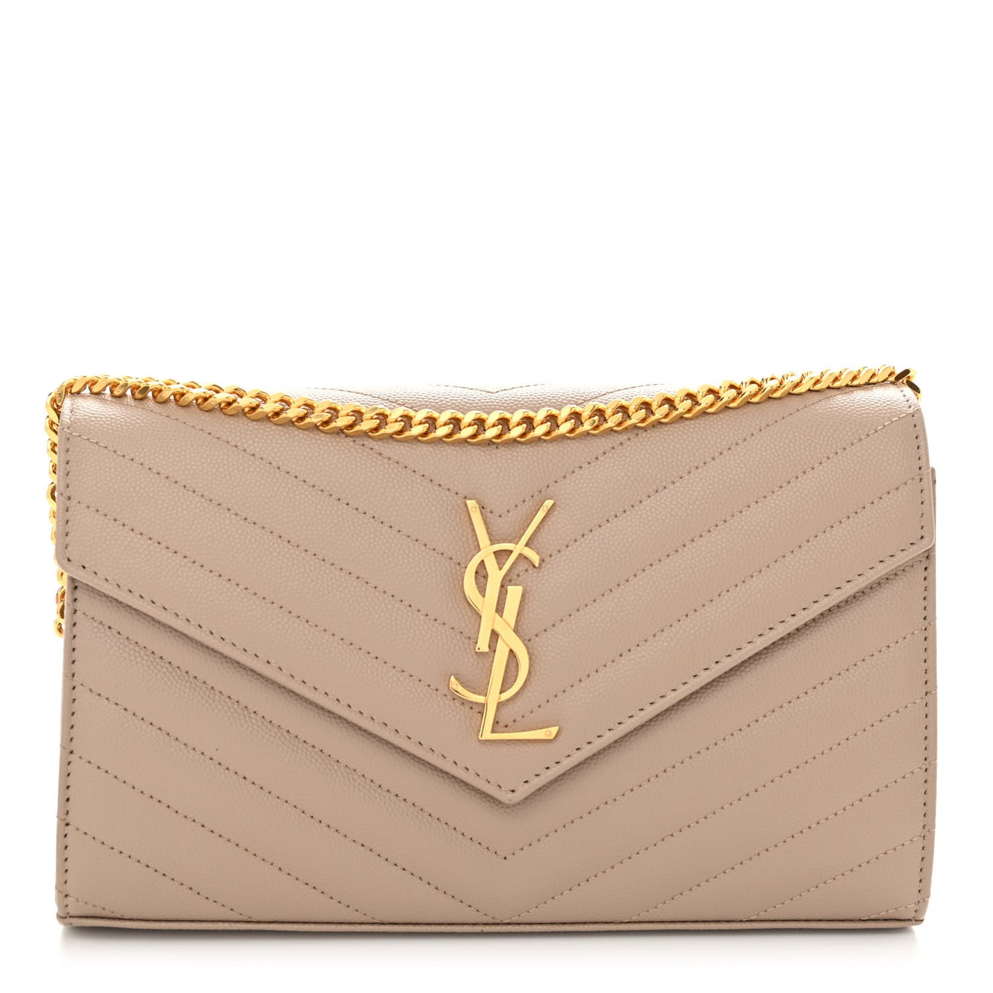 Grain De Poudre Matelasse Chevron Monogram Chain Wallet Dark Beige