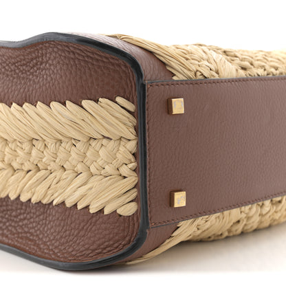Valentino Garavani Raffia Calfskin Small Vlogo Signature Tote Natural Saddle Brown 8 of 10