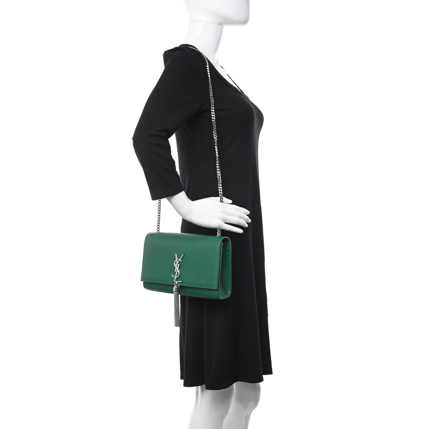 Saint Laurent Grain De Poudre Calfskin Medium Classic Monogram Kate Tassel Satchel Green 3 of 10