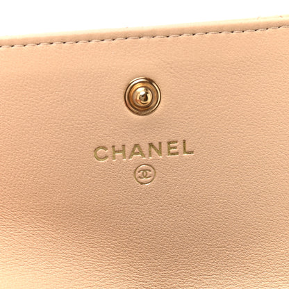 Chanel Calfskin Quilted Maxi Pearls Card Holder Flap With Chain Beige 6 of 9