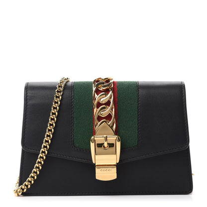 Gucci Calfskin Super Mini Sylvie Chain Shoulder Bag Black 1 of 10