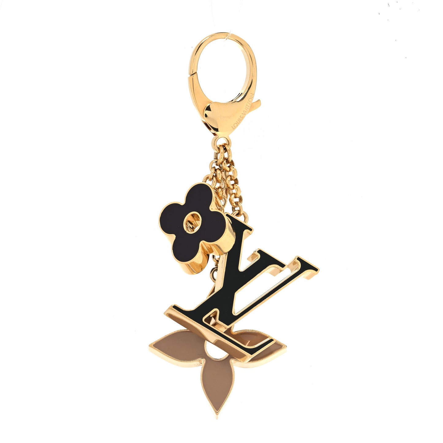 Metal Enamel Fleur De Monogram Bag Charm Dore