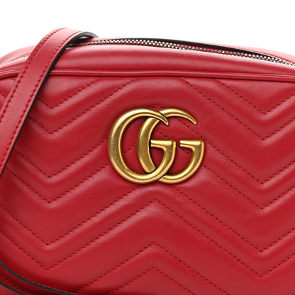 Gucci Calfskin Matelasse Small GG Marmont Chain Shoulder Bag Hibiscus Red 9 of 12