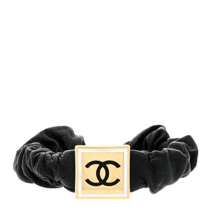 Chanel Lambskin CC Hair Scrunchie Black Gold 1 of 3
