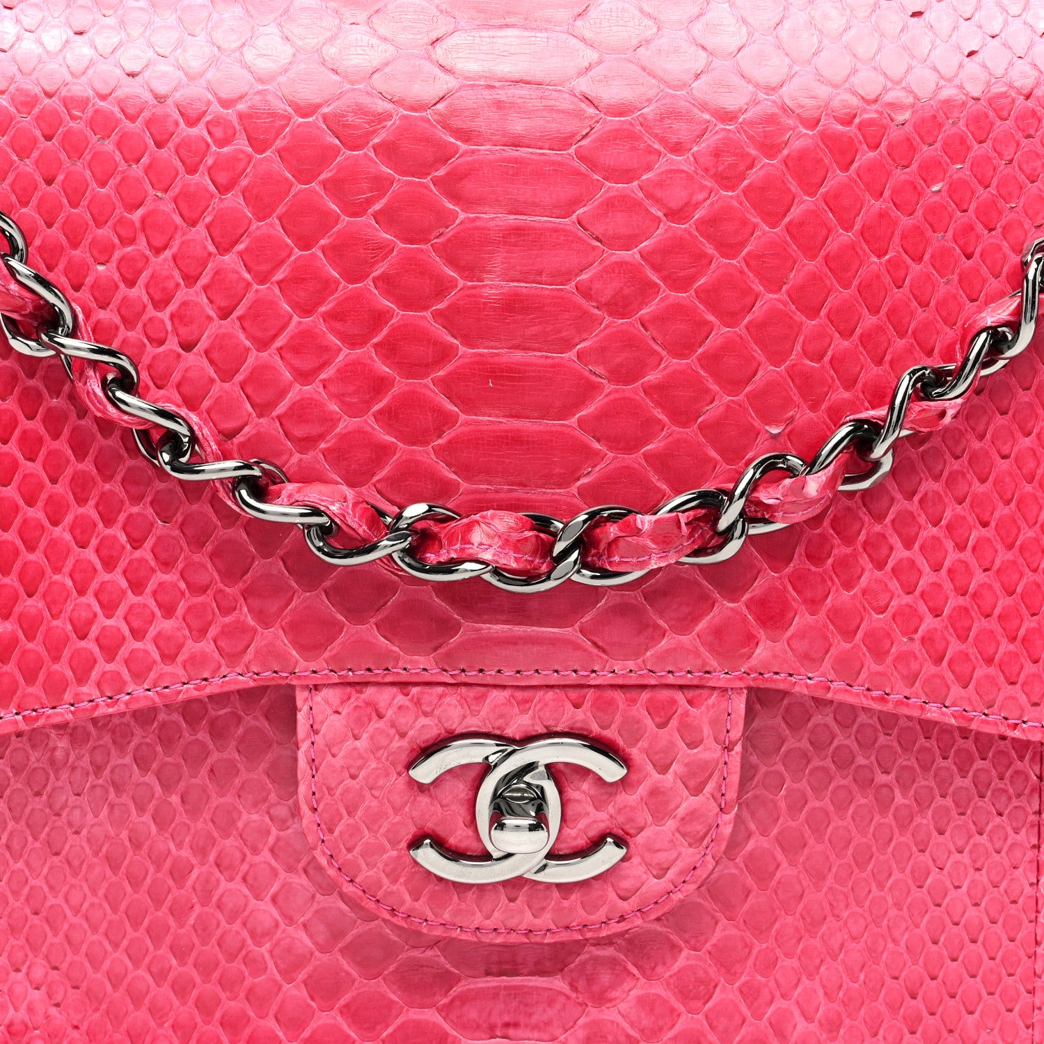 Chanel Snakeskin Jumbo Double Flap Pink 8 of 14