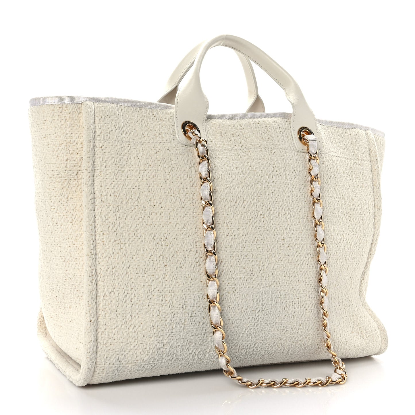 Mixed Fibers Calfskin Medium Deauville Tote Light Beige