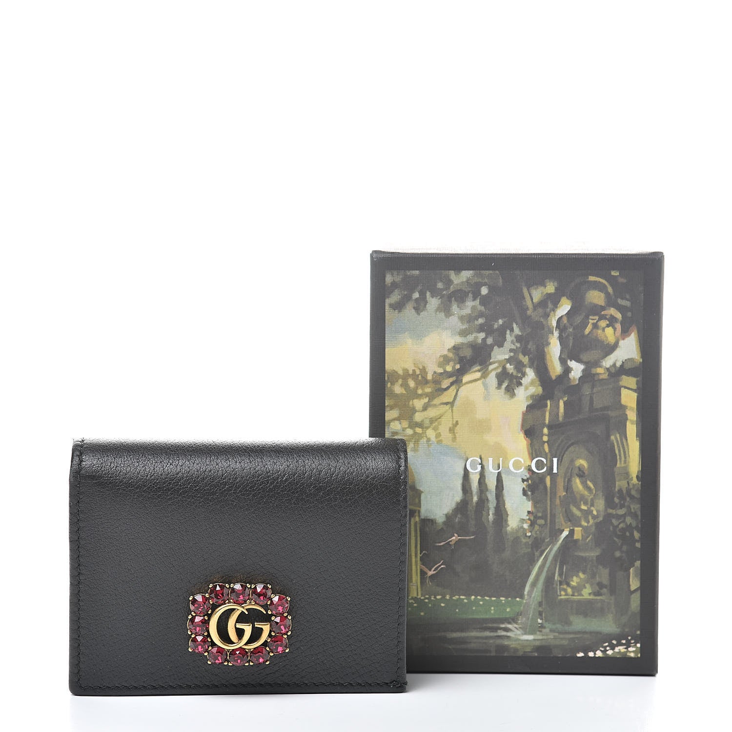Gucci Calfskin Crystal Double G Card Case Black 10 of 10