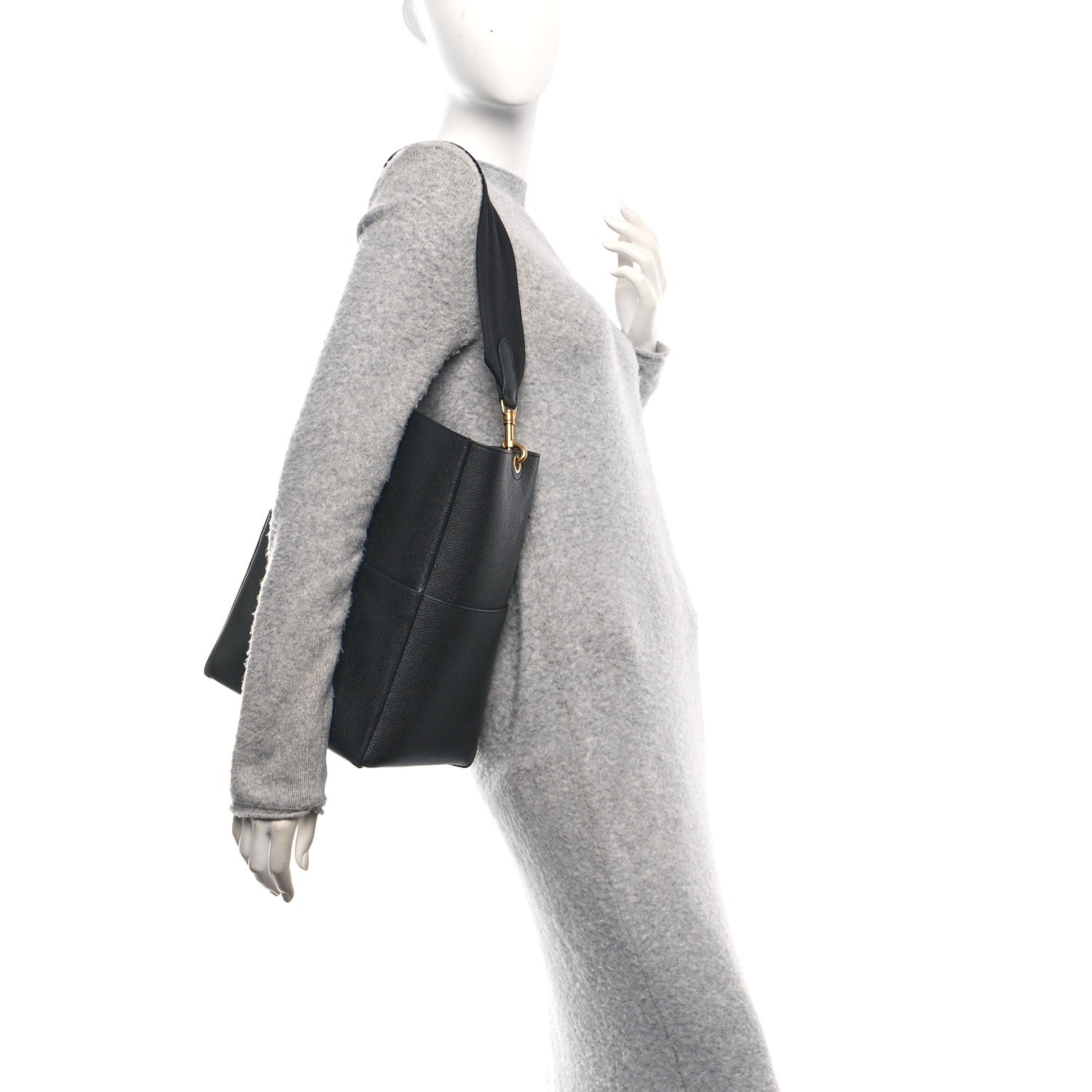 Celine Soft Grained Calfskin Sangle Bucket Bag Black 2 of 10