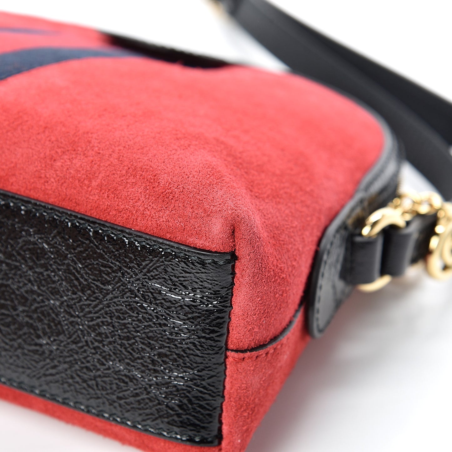 Suede Patent Web GG Small Ophidia Dome Shoulder Bag Hibiscus Red
