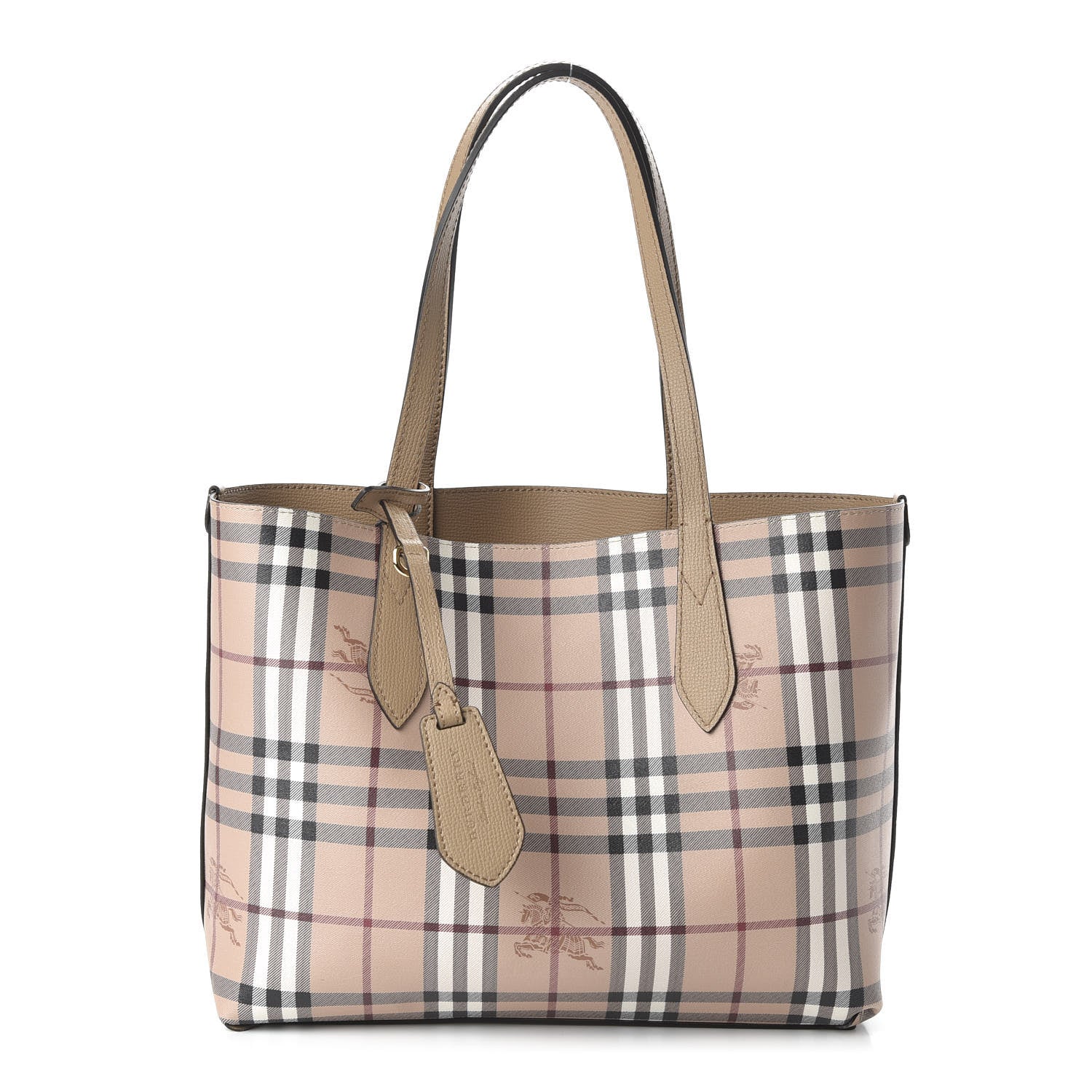 Burberry Grainy Calfskin Haymarket Check Medium Reversible Tote Camel 10 of 16