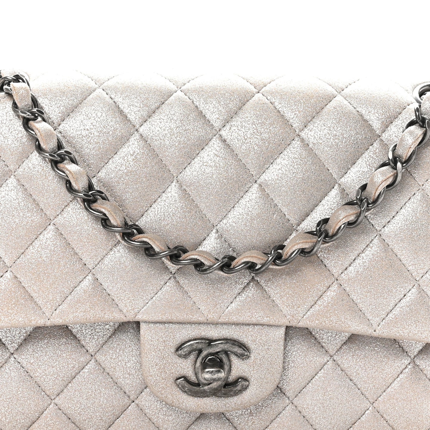 Iridescent Calfskin Medium Double Flap Light Gold