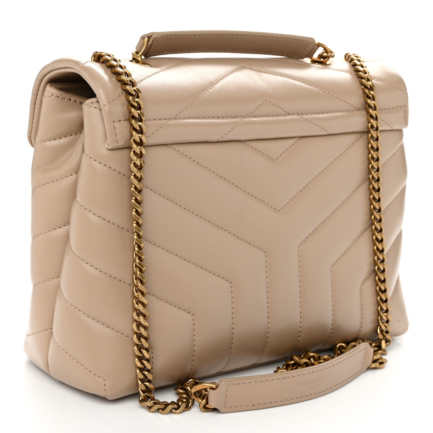 Saint Laurent Calfskin Y Quilted Monogram Small Loulou Chain Satchel Dark Beige 3 of 12